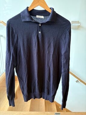 Suitsupply Merino Wool - Navy Long Sleeve Polo Sweater size M